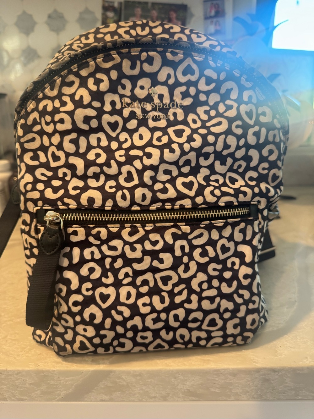 kate spade Black & Cream Heart Leopard Mini Backpack